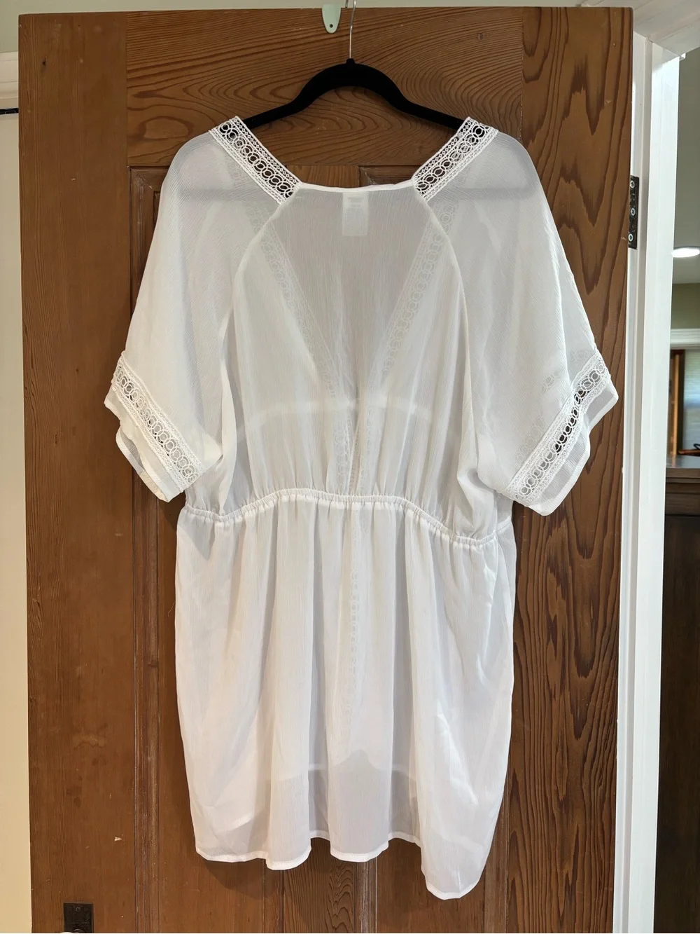 No Boundaries White Lace-Trim Beach Cover-Up Kimono Size XL